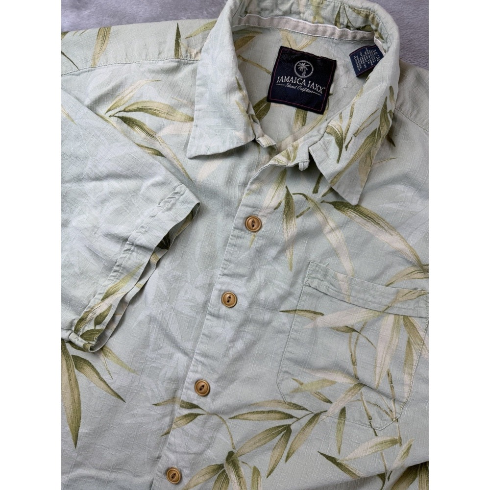 Jamaica Jaxx Shirt Mens L Short Sleeve Button Up Hawaiian  Light Green 100% Silk